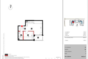 Rzut - Mieszkanie na sprzedaż 2 pokoje o powierzchni 40,61 m² - numer 17 w Mochtyńska 56