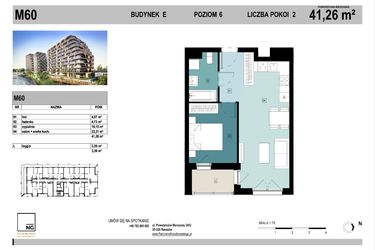 Rzut - Mieszkanie na sprzedaż 2 pokoje o powierzchni 41,22 m² - numer E60 w Panorama Kwiatkowskiego