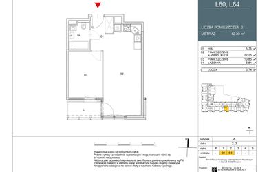Rzut - Mieszkanie na sprzedaż 2 pokoje o powierzchni 42,3 m² - numer L60 w Morwowa 5 - Apartamenty inwestycyjne