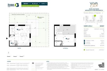 Rzut - Mieszkanie na sprzedaż 1 pokój o powierzchni 56,56 m² - numer BE0007 w Viva Cité