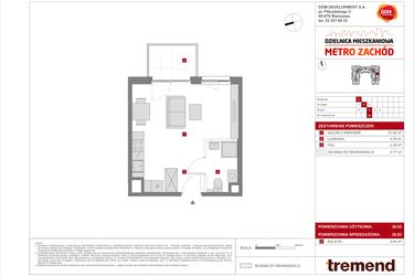 Rzut - Mieszkanie na sprzedaż 1 pokój o powierzchni 28,82 m² - numer C.66 w Dzielnica Mieszkaniowa Metro Zachód - etap 8.1