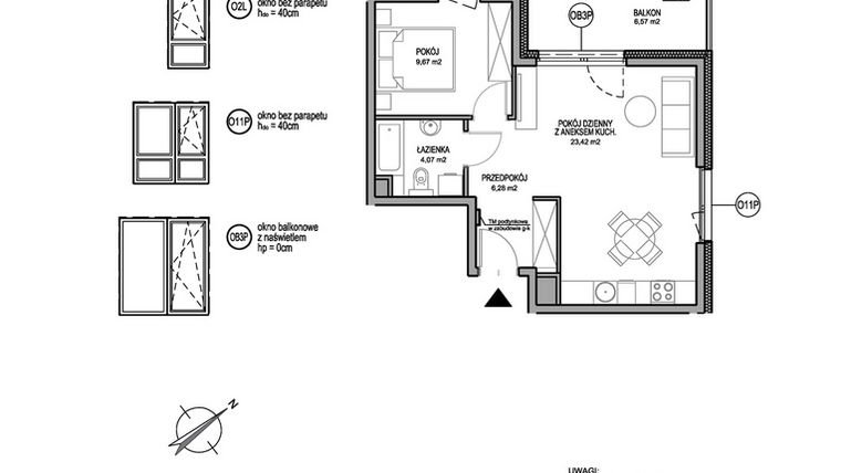 Rzut - Mieszkanie na sprzedaż 2 pokoje o powierzchni 43,59 m² - numer D.1.6.2 w Rumia Centralna