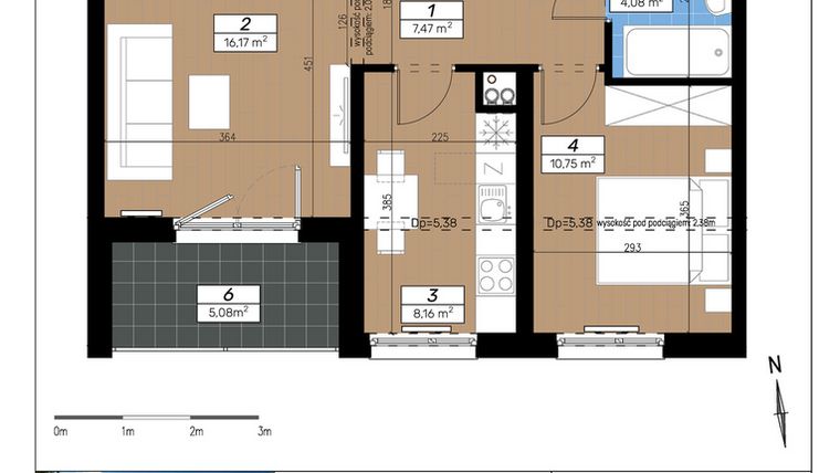 Rzut - Mieszkanie na sprzedaż 2 pokoje o powierzchni 46,63 m² - numer A/1/2 w Limone