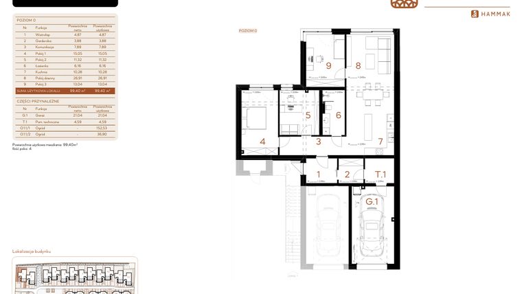 Rzut - Mieszkanie na sprzedaż 4 pokoje o powierzchni 99,4 m² - numer 1.1 w Kosocicka Forest