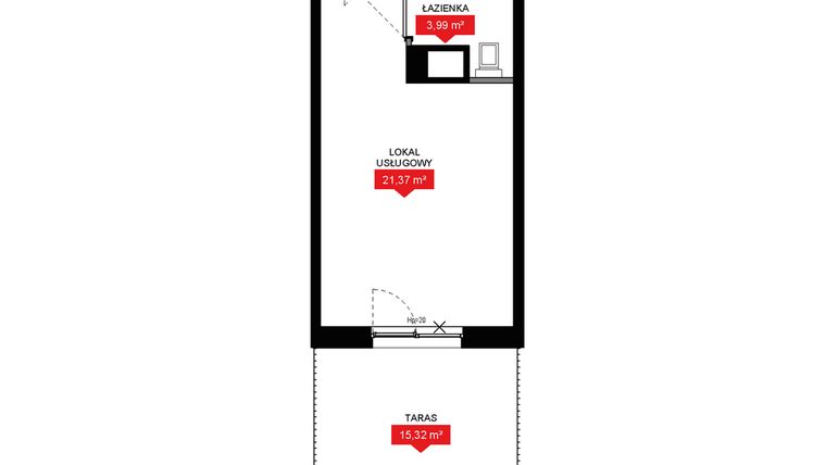Rzut - Mieszkanie na sprzedaż 1 pokój o powierzchni 25,38 m² - numer A1 011LU w 29L - Apartamenty inwestycyjne