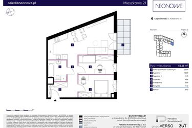 Rzut - Mieszkanie na sprzedaż 3 pokoje o powierzchni 59,28 m² - numer 15/21 w Osiedle Neonowe