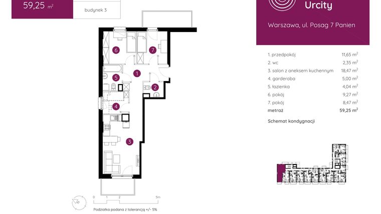 Rzut - Mieszkanie na sprzedaż 3 pokoje o powierzchni 59,25 m² - numer 3.B.1.06 w Murapol Urcity