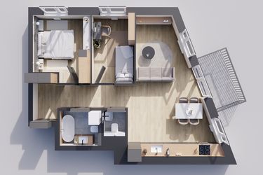 Rzut - Mieszkanie na sprzedaż 3 pokoje o powierzchni 62,39 m² - numer 22/53 w Odrzańskie Bulvary