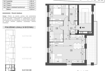 Rzut - Mieszkanie na sprzedaż 4 pokoje o powierzchni 69,15 m² - numer KD2 w Wzgórze Zelwerowicza