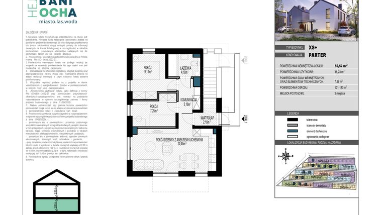 Rzut - Dom na sprzedaż 3 pokoje o powierzchni 55 m² - numer B6.1 w HEJ! Baniocha