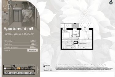 Rzut - Mieszkanie na sprzedaż 1 pokój o powierzchni 36,45 m² - numer M3 w Finezja Targowa 49