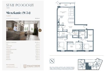 Rzut - Mieszkanie na sprzedaż 3 pokoje o powierzchni 115,95 m² - numer M.34 w Stare Podgórze