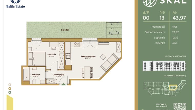 Rzut - Mieszkanie na sprzedaż 2 pokoje o powierzchni 43,97 m² - numer M.13 w Skal