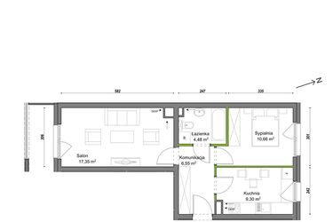 Rzut - Mieszkanie na sprzedaż 2 pokoje o powierzchni 48,34 m² - numer E2/H/06 w Orawska Vita