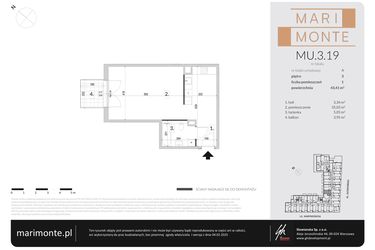 Rzut - Mieszkanie na sprzedaż 1 pokój o powierzchni 43,41 m² - numer MU.3.19 w Marimonte - apartamenty inwestycyjne
