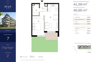 Rzut - Mieszkanie na sprzedaż 2 pokoje o powierzchni 41,59 m² - numer B6M7 w Plaza City