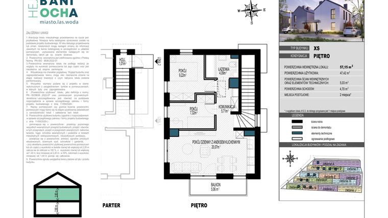 Rzut - Dom na sprzedaż 3 pokoje o powierzchni 57 m² - numer B4.2 w HEJ! Baniocha