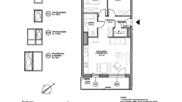 Rzut - Mieszkanie na sprzedaż 3 pokoje o powierzchni 64,09 m² - numer D.1.2.6 w Rumia Centralna