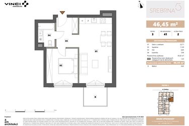 Rzut - Mieszkanie na sprzedaż 2 pokoje o powierzchni 46,45 m² - numer 41 w Srebrna 5