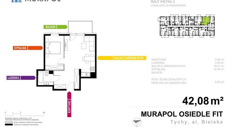 Rzut - Mieszkanie na sprzedaż 2 pokoje o powierzchni 42,08 m² - numer 3.A.2.02 w Murapol Osiedle Fit