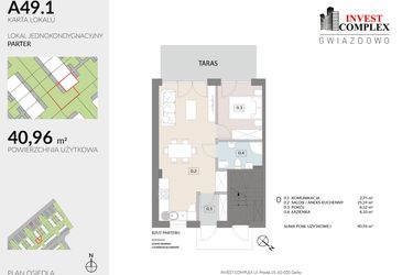 Rzut - Mieszkanie na sprzedaż 2 pokoje o powierzchni 40,96 m² - numer A49.1 w Osiedle Gwiazdowo etap 6B