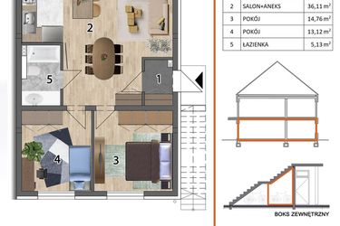 Rzut - Mieszkanie na sprzedaż 3 pokoje o powierzchni 71,9 m² - numer 16P1 w Osiedle Leśnica Las