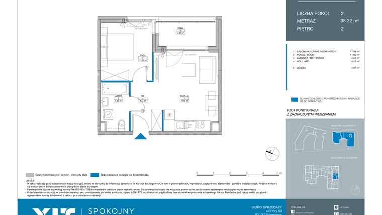 Rzut - Mieszkanie na sprzedaż 2 pokoje o powierzchni 38,22 m² - numer GD0202 w Spokojny Mokotów etap II