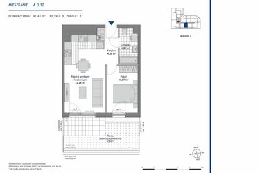 Rzut - Mieszkanie na sprzedaż 2 pokoje o powierzchni 42,43 m² - numer A.0.10 w Linea bud. A