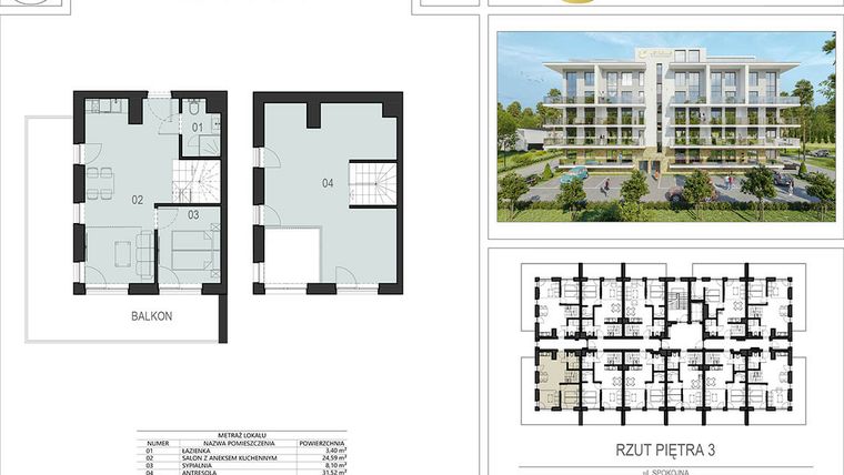 Rzut - Mieszkanie na sprzedaż 2 pokoje o powierzchni 67,61 m² - numer 3.08 w Ustronie Supreme Apartments