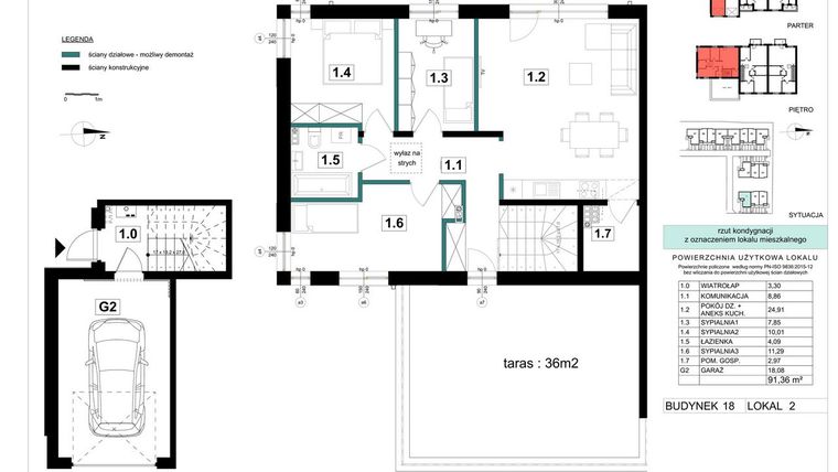 Rzut - Mieszkanie na sprzedaż 4 pokoje o powierzchni 91,36 m² - numer 18-2 w Błonie Bosco