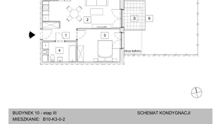 Rzut - Mieszkanie na sprzedaż 2 pokoje o powierzchni 44,78 m² - numer B10-K3-0-2 w Żerniki na Novo III