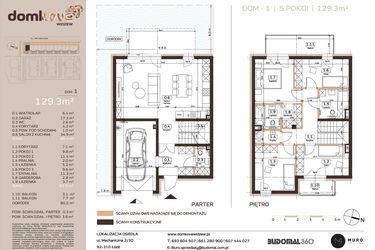 Rzut - Dom na sprzedaż 5 pokoi o powierzchni 129,3 m² - numer 1 w Domkove Widzew etap 2
