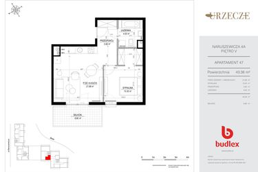Rzut - Mieszkanie na sprzedaż 2 pokoje o powierzchni 43,36 m² - numer 4A.47 w Urzecze