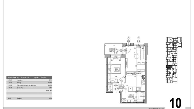 Rzut - Mieszkanie na sprzedaż 2 pokoje o powierzchni 39,67 m² - numer A.9.M.10 w Sobola Biel A9