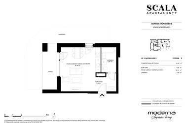 Rzut - Mieszkanie na sprzedaż 1 pokój o powierzchni 34,49 m² - numer E-3 (N) w Scala