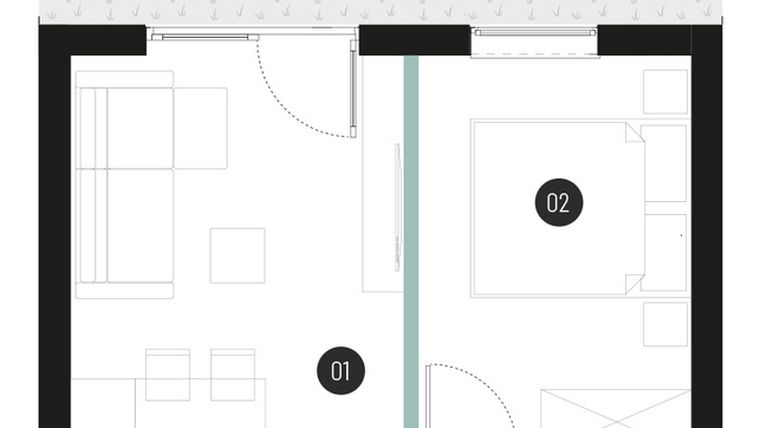 Rzut - Mieszkanie na sprzedaż 2 pokoje o powierzchni 35,87 m² - numer M08 w Atrium House