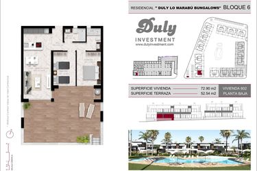 Rzut - Dom na sprzedaż 2 pokoje o powierzchni 72,2 m² - numer 602 w Lo Marabu Bungalows
