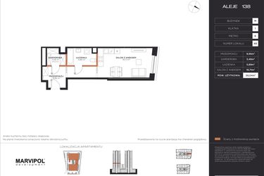 Rzut - Mieszkanie na sprzedaż 1 pokój o powierzchni 39,04 m² - numer M048 w Aleje 138