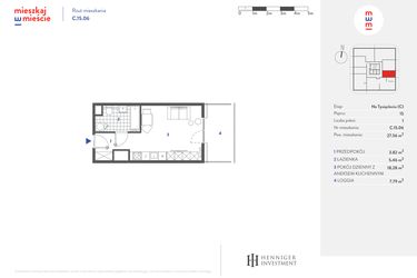 Rzut - Mieszkanie na sprzedaż 1 pokój o powierzchni 27,64 m² - numer C.15.06 w Mieszkaj w mieście - Na Tysiącleciu budynek C