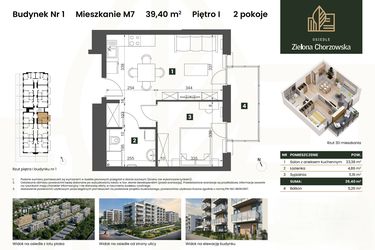 Rzut - Mieszkanie na sprzedaż 2 pokoje o powierzchni 39,4 m² - numer B1.M7 w Osiedle Zielona Chorzowska
