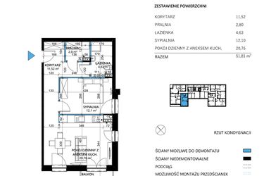 Rzut - Mieszkanie na sprzedaż 2 pokoje o powierzchni 51,81 m² - numer 12 w Comfort Corner