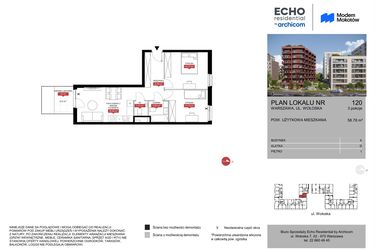 Rzut - Mieszkanie na sprzedaż 3 pokoje o powierzchni 58,78 m² - numer A.120 w Modern Mokotów etap 1 budynek A, B1 i B2