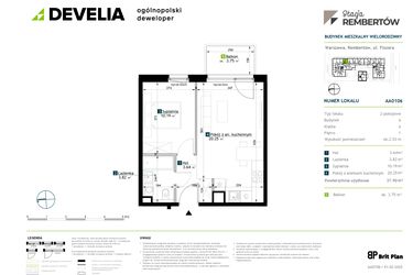 Rzut - Mieszkanie na sprzedaż 2 pokoje o powierzchni 37,9 m² - numer AA0106 w Stacja Rembertów