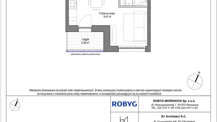 Rzut - Mieszkanie na sprzedaż 1 pokój o powierzchni 26,92 m² - numer C.4M03 w Leszczyńskich 2