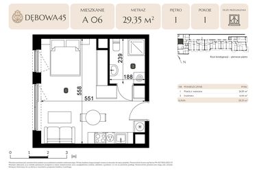 Rzut - Mieszkanie na sprzedaż 1 pokój o powierzchni 29,35 m² - numer A.06 w Dębowa 45