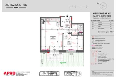 Rzut - Mieszkanie na sprzedaż 2 pokoje o powierzchni 38,8 m² - numer M23 w Antczaka 46