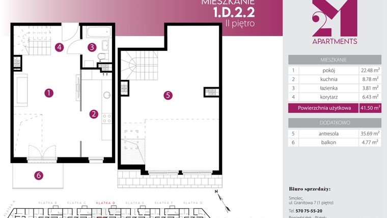 Rzut - Mieszkanie na sprzedaż 2 pokoje o powierzchni 77,19 m² - numer 1.D.2.2 w Maślice Wrocław Milo Dobry Deweloper etap IV