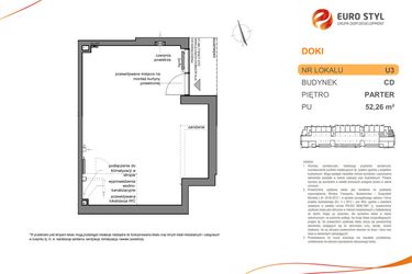 Rzut - Lokal użytkowy na sprzedaż 1 pokój o powierzchni 52,26 m² - numer DK/CD/U3 w DOKI Living