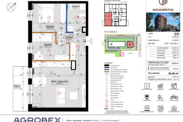 Rzut - Mieszkanie na sprzedaż 3 pokoje o powierzchni 56,46 m² - numer C.5 w Osiedle Moderno