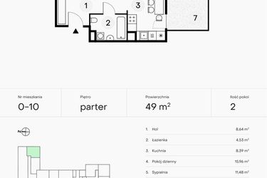 Rzut - Mieszkanie na sprzedaż 2 pokoje o powierzchni 49 m² - numer 0-10 w Pączka 1